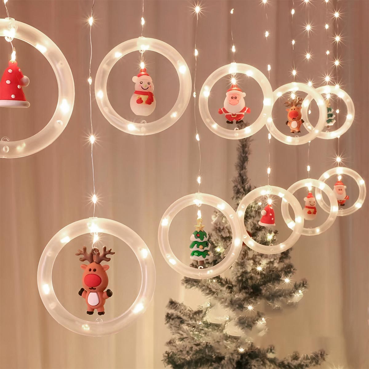 🎄CORTINA LED NAVIDEÑA ARO CON MUÑECO🎅