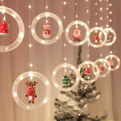 🎄CORTINA LED NAVIDEÑA ARO CON MUÑECO🎅